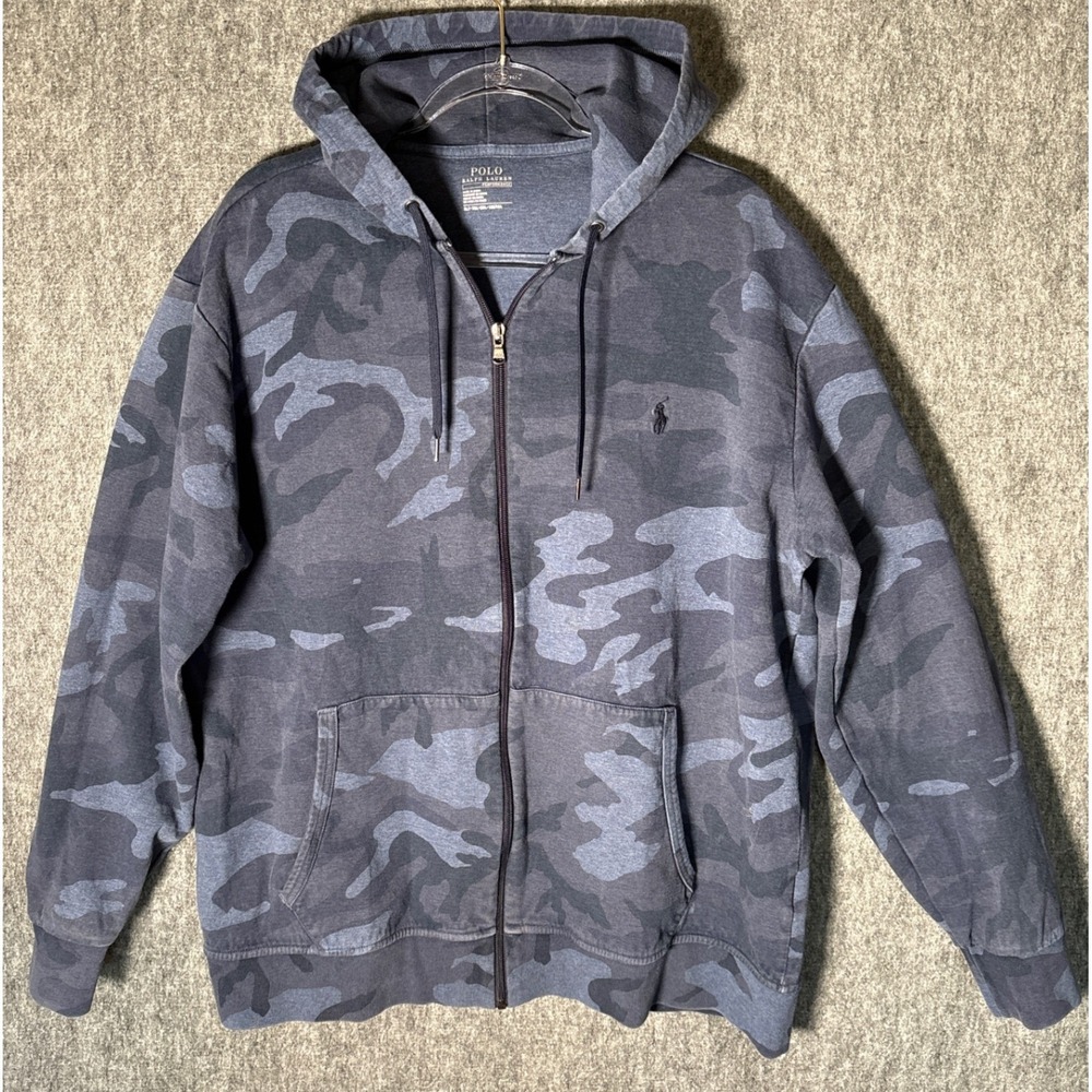 Polo Ralph Lauren Performance‎ Camo Full Zip Hoodie Mens XLT Blue Camouflage